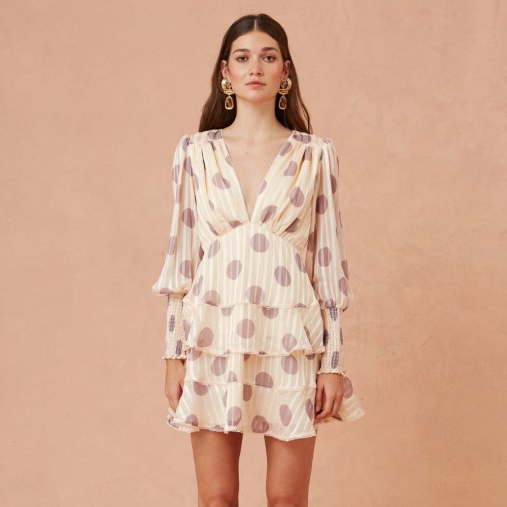 Oblivion LS Mini Dress, Cream Spot